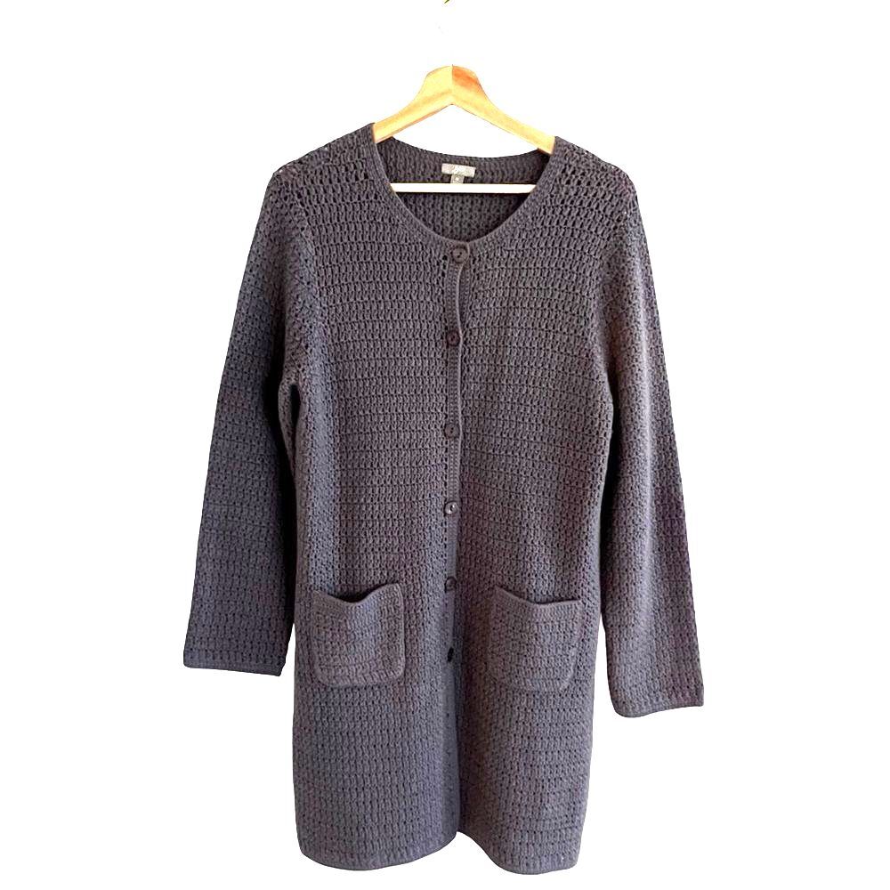 J Jill Womens Crochet Knit Cardigan Sweater Size M Boho Coastal Grandma Cottage